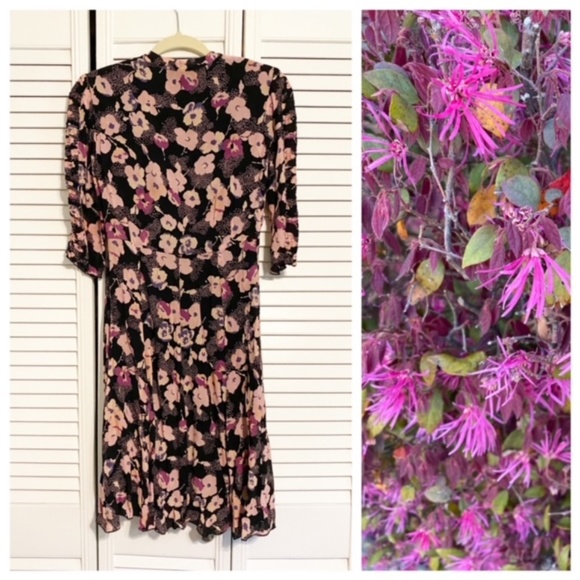 Vintage Anna Sui Floral Silk Dress Sample blk/pink sz xs - Picture 2 of 6